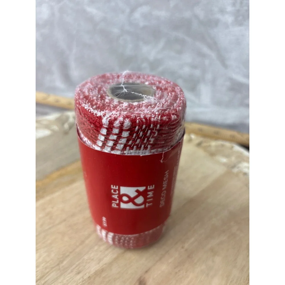 Place & Time Red White Deco Mesh 5.5 Inch x 18 Feet Decorative Craft Ribbon Roll